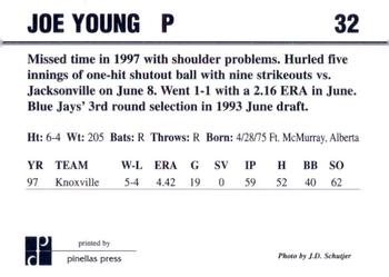 1998 Dunedin Blue Jays #32 Joe Young Back