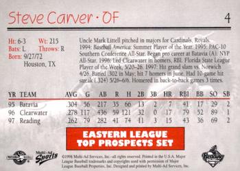 1998 Multi-Ad Eastern League Top Prospects #4 Steve Carver Back