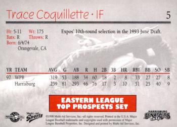 1998 Multi-Ad Eastern League Top Prospects #5 Trace Coquillette Back