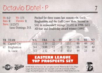 1998 Multi-Ad Eastern League Top Prospects #7 Octavio Dotel Back