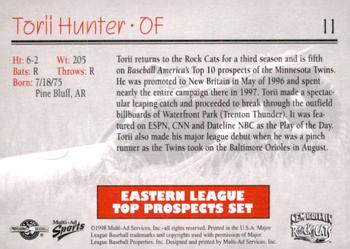 1998 Multi-Ad Eastern League Top Prospects #11 Torii Hunter Back