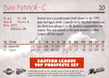 1998 Multi-Ad Eastern League Top Prospects #20 Ben Petrick Back
