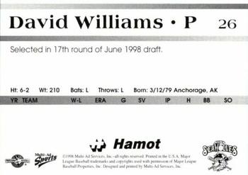 1998 Multi-Ad Erie SeaWolves #26 David Williams Back