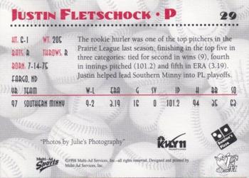 1998 Multi-Ad Fargo-Moorhead RedHawks #NNO Justin Fletschock Back