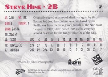 1998 Multi-Ad Fargo-Moorhead RedHawks #NNO Steve Hine Back