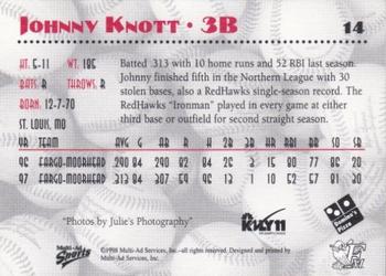 1998 Multi-Ad Fargo-Moorhead RedHawks #NNO Johnny Knott Back