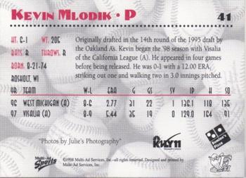 1998 Multi-Ad Fargo-Moorhead RedHawks #NNO Kevin Mlodik Back