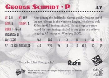 1998 Multi-Ad Fargo-Moorhead RedHawks #NNO George Schmidt Back