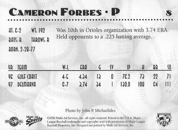 1998 Multi-Ad Frederick Keys #8 Cameron Forbes Back