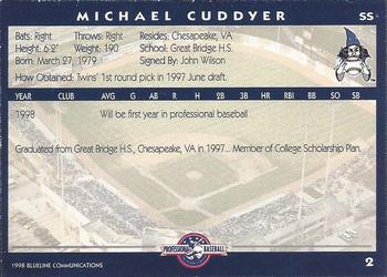 1998 Blueline Q-Cards Fort Wayne Wizards #2 Michael Cuddyer Back