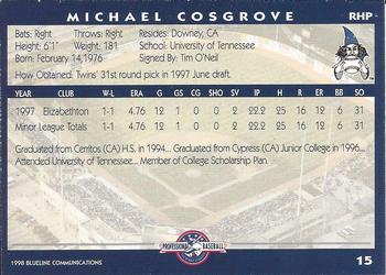 1998 Blueline Q-Cards Fort Wayne Wizards #15 Michael Cosgrove Back
