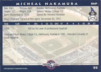 1998 Blueline Q-Cards Fort Wayne Wizards #22 Micheal Nakamura Back