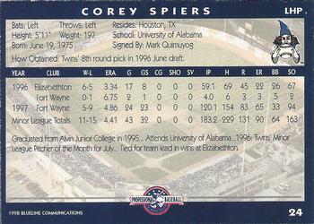 1998 Blueline Q-Cards Fort Wayne Wizards #24 Corey Spiers Back