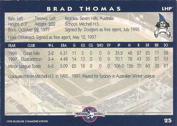 1998 Blueline Q-Cards Fort Wayne Wizards #25 Brad Thomas Back