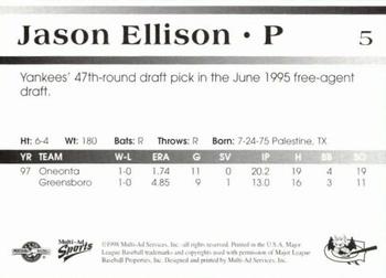 1998 Multi-Ad Greensboro Bats #5 Jason Ellison Back