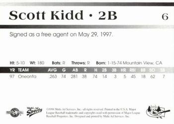 1998 Multi-Ad Greensboro Bats #6 Scott Kidd Back