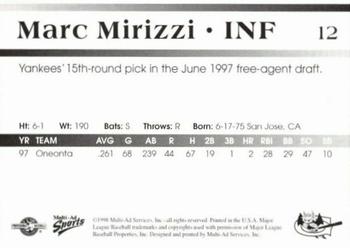 1998 Multi-Ad Greensboro Bats #12 Marc Mirizzi Back