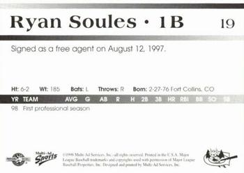 1998 Multi-Ad Greensboro Bats #19 Ryan Soules Back