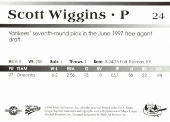 1998 Multi-Ad Greensboro Bats #24 Scott Wiggins Back