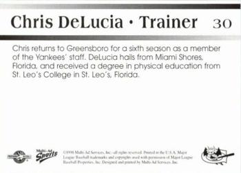 1998 Multi-Ad Greensboro Bats #30 Chris DeLucia Back