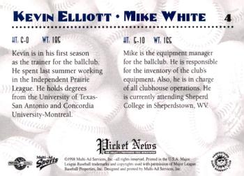 1998 Multi-Ad Hagerstown Suns #4 Mike White / Kevin Elliott Back