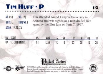 1998 Multi-Ad Hagerstown Suns #15 Tim Huff Back