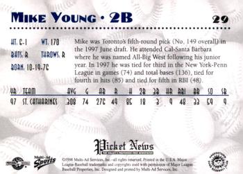 1998 Multi-Ad Hagerstown Suns #29 Mike Young Back