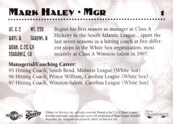 1998 Multi-Ad Hickory Crawdads #1 Mark Haley Back