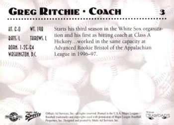 1998 Multi-Ad Hickory Crawdads #3 Greg Ritchie Back