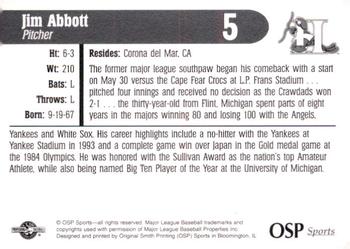 1998 OSP Sports Hickory Crawdads #5 Jim Abbott Back