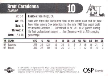 1998 OSP Sports Hickory Crawdads #10 Brett Caradonna Back