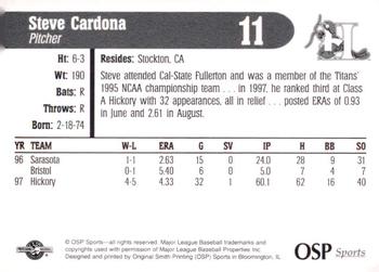1998 OSP Sports Hickory Crawdads #11 Steve Cardona Back