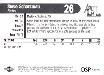 1998 OSP Sports Hickory Crawdads #26 Steve Schorzman Back