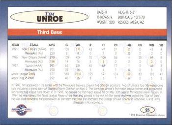 1998 Blueline Q-Cards Iowa Cubs #25 Tim Unroe Back
