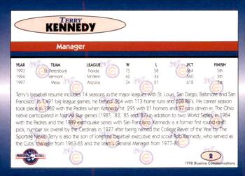 1998 Blueline Q-Cards Iowa Cubs #2 Terry Kennedy Back