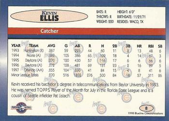 1998 Blueline Q-Cards Iowa Cubs #8 Kevin Ellis Back