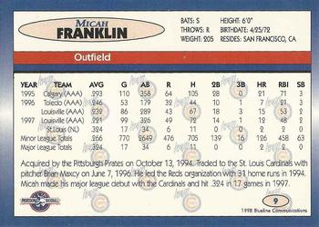 1998 Blueline Q-Cards Iowa Cubs #9 Micah Franklin Back