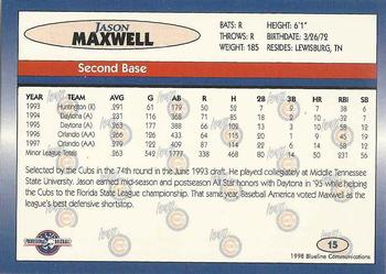 1998 Blueline Q-Cards Iowa Cubs #15 Jason Maxwell Back