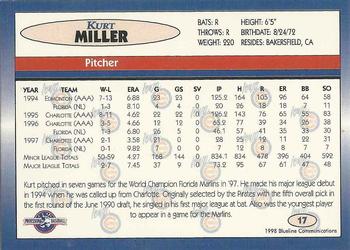 1998 Blueline Q-Cards Iowa Cubs #17 Kurt Miller Back