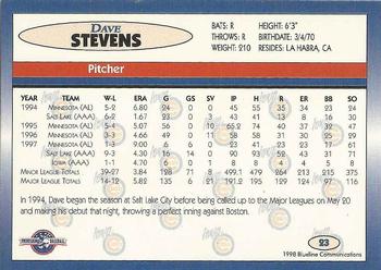 1998 Blueline Q-Cards Iowa Cubs #23 Dave Stevens Back