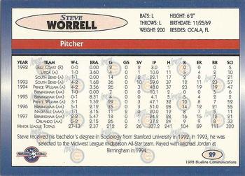 1998 Blueline Q-Cards Iowa Cubs #29 Steve Worrell Back