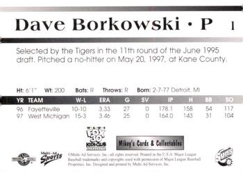 1998 Multi-Ad Jacksonville Suns #1 Dave Borkowski Back