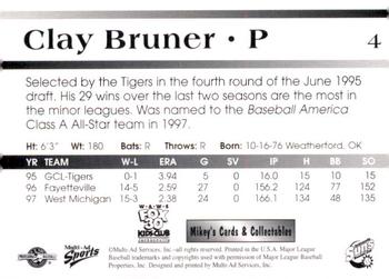 1998 Multi-Ad Jacksonville Suns #4 Clay Bruner Back