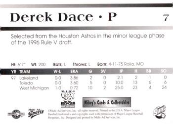 1998 Multi-Ad Jacksonville Suns #7 Derek Dace Back