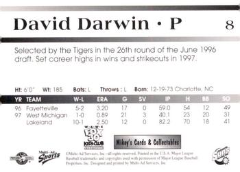 1998 Multi-Ad Jacksonville Suns #8 David Darwin Back