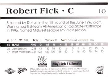 1998 Multi-Ad Jacksonville Suns #10 Robert Fick Back