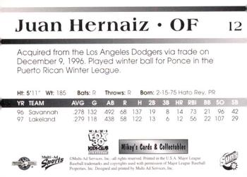 1998 Multi-Ad Jacksonville Suns #12 Juan Hernaiz Back