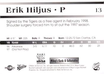 1998 Multi-Ad Jacksonville Suns #13 Erik Hiljus Back