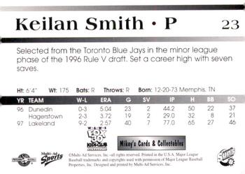 1998 Multi-Ad Jacksonville Suns #23 Keilan Smith Back