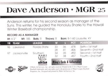 1998 Multi-Ad Jacksonville Suns #25 Dave Anderson Back
